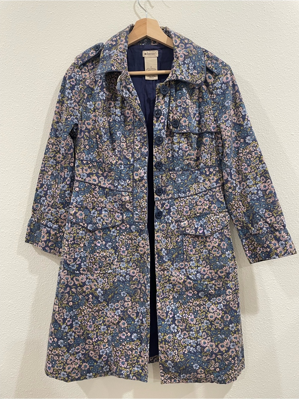Anthropologie Elevenses Floral Rain Jacket Trench Coat Blue Purple Spring Size 4 - Picture 2 of 11